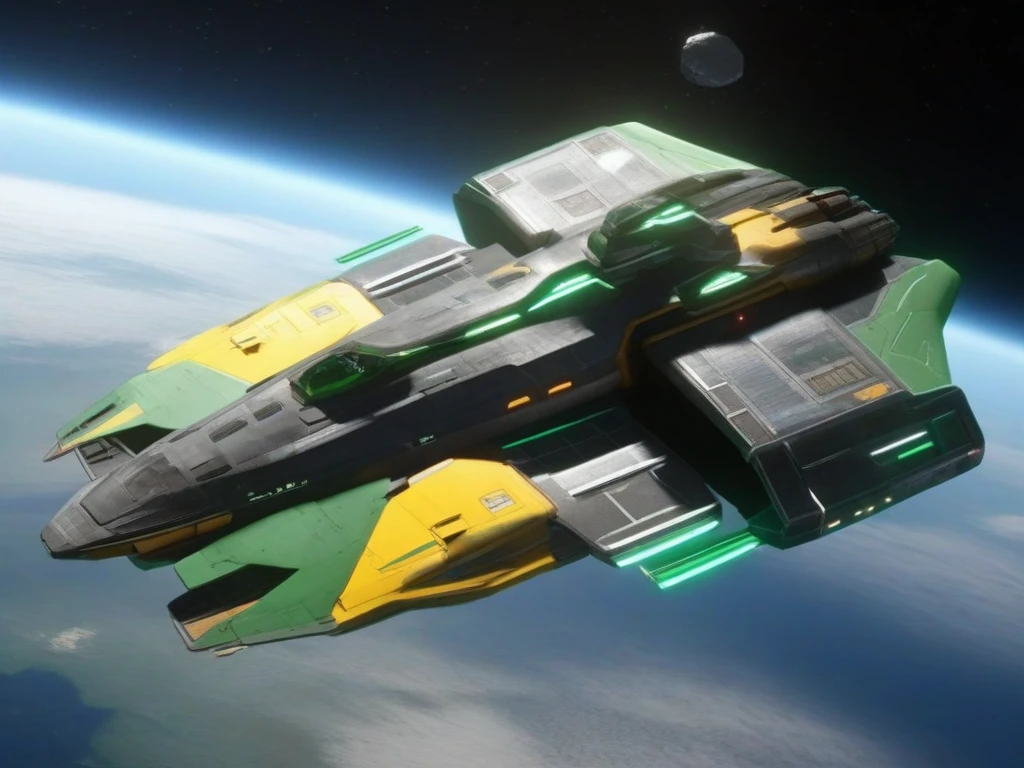 The space fighter looks like green and ((enterprise)), 背景中有一颗非常小of行星, Star-Trek,
Unreal Engine 5 Rendering, 详细of哑光照片, Photorealism,
Crystal clear,(High contrast),
(华丽of照片:1.3) of (Extremely detailed:1.3), 8K, masterpiece, ((Extremely detailed:1.1)), 16k textures, 般of感觉, complex,epic, Ultra HD, Digital SLR Camera, front
 