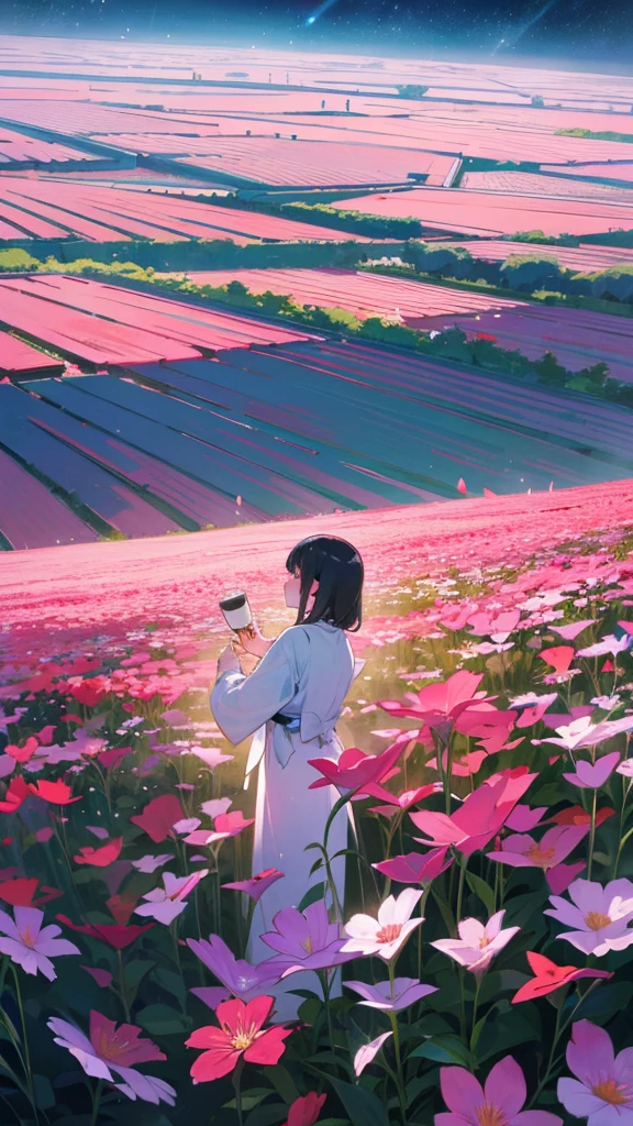 A flower field so beautiful it seems out of this world that no one has ever seen before。There is a tea ceremony held there。
