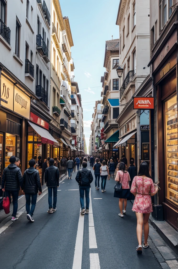 A street with some shops and people