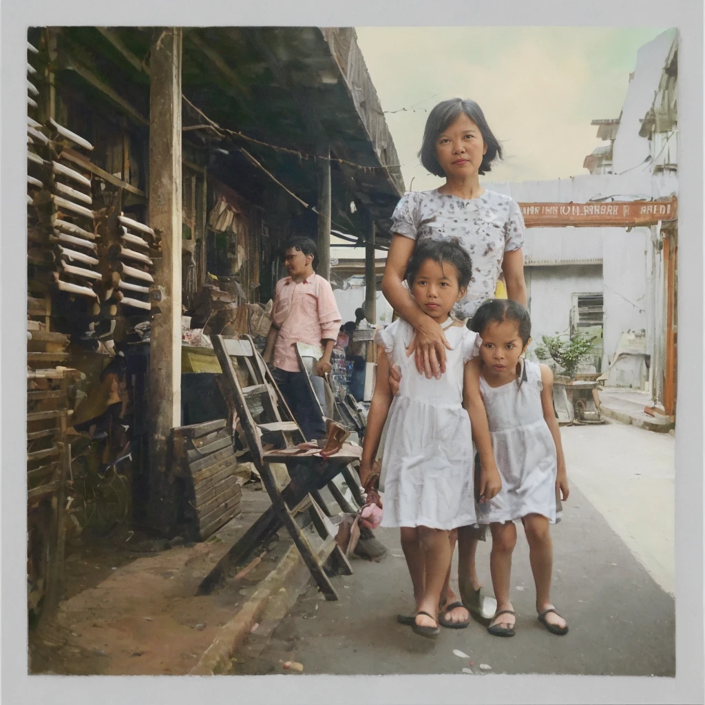 trespassing of village shot, and holding the Singapore stars, rundown street in stina town, with vendors selling traditional rose postcards, as people dancing, and colorful buildings standing in the center of the street, saloon looking off into the distance