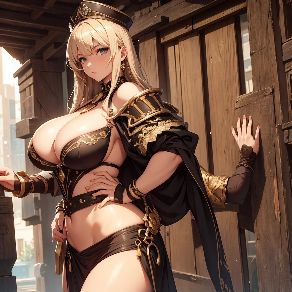 She has very big breasts and is very beautiful. She protects me. She has hand muscles