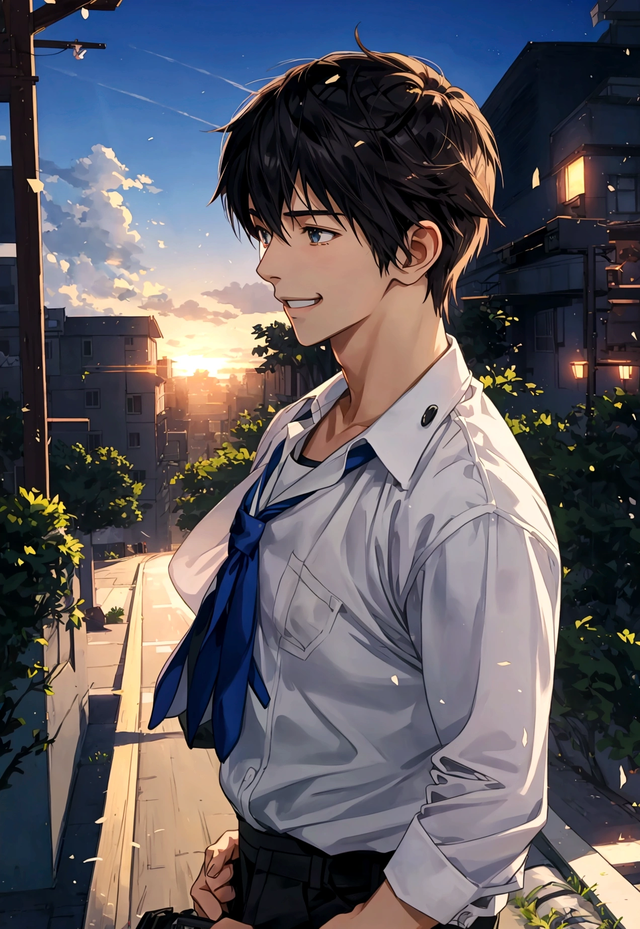 Makoto Shinkai-style student summer　Passionate men and women wearing e-sports headsets　anime　smile