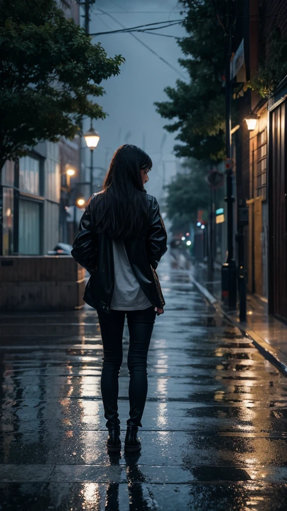 City of night　Rain falling on the sidewalk