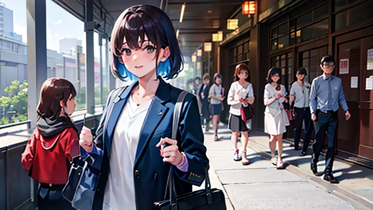 Voting in a Japanese election Parents and children voting together、The government officials are welcoming us with smiles Anime Style