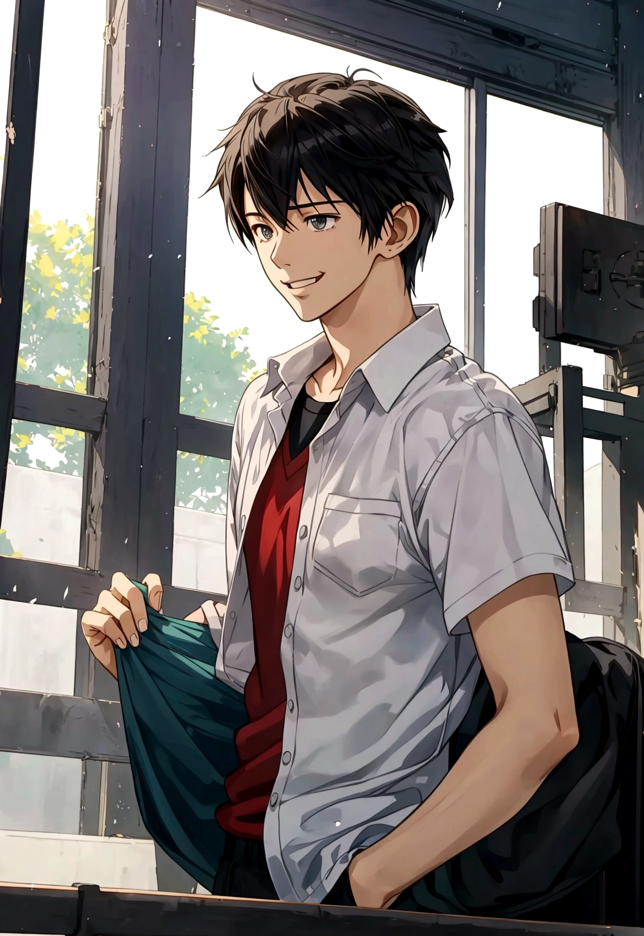 Makoto Shinkai-style student summer Passionate boys and girls wearing e-sports headsets anime smile