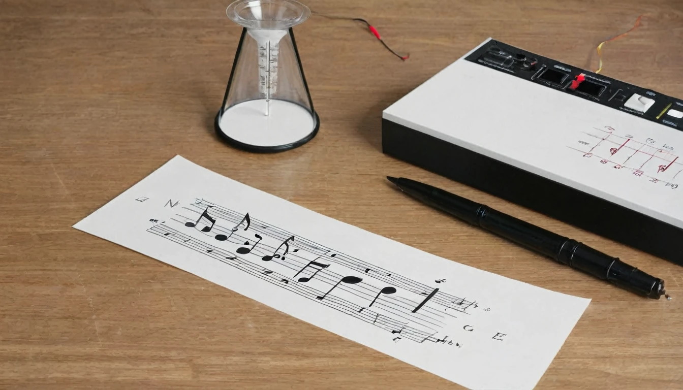 Draw a table with a musical metronome on it