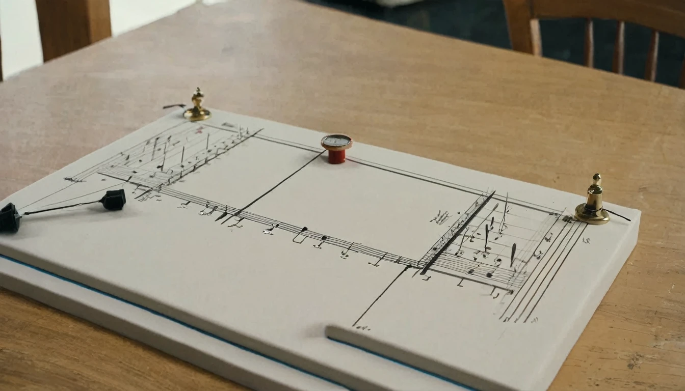 Draw a table with a musical metronome on it