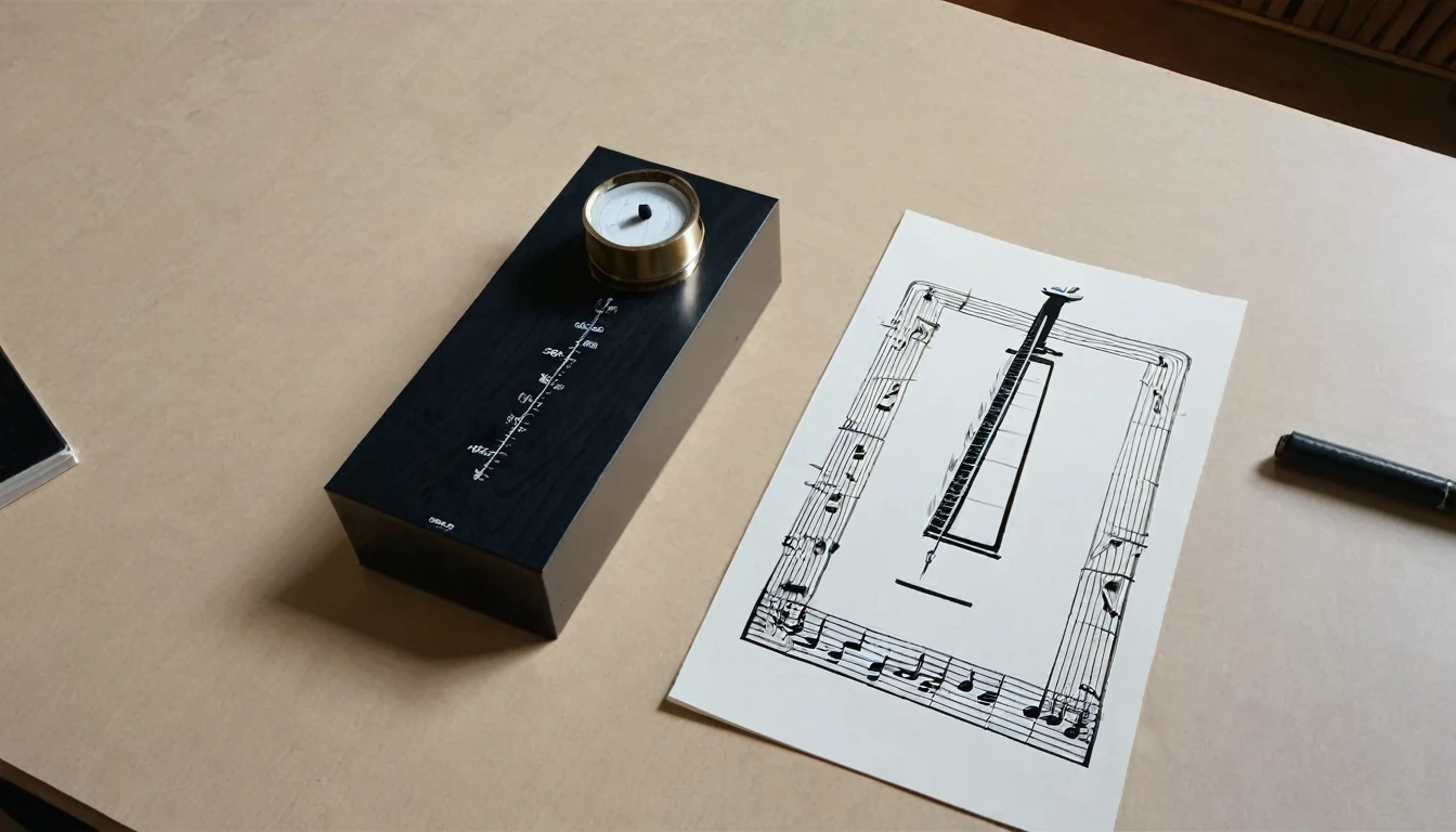 Draw a table with a musical metronome on it