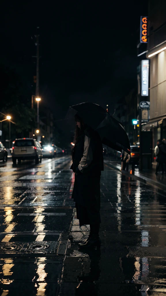 City of night　Rain falling on the sidewalk