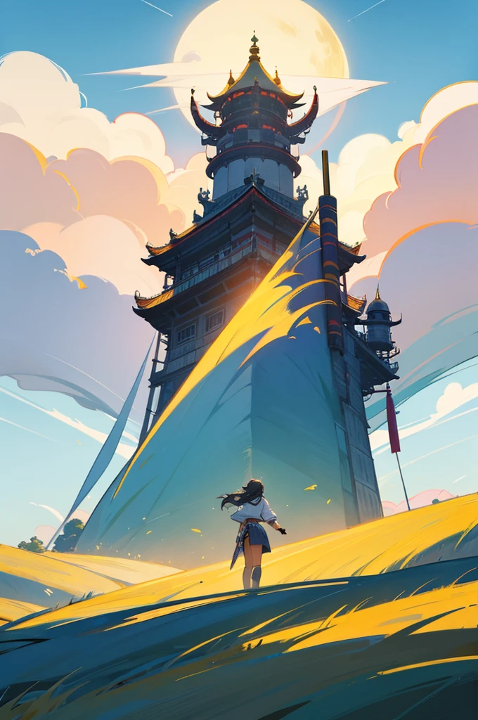 Game Honor Of King, Model Cai Yan, Grassland Hill, Beatiful Sky, With Caption In Bottom "Honor Of King"