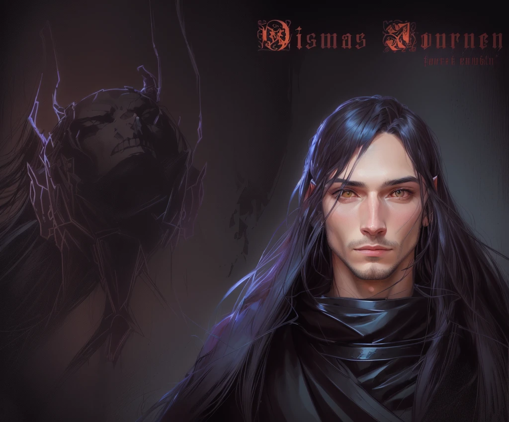 close-up drawing of a man with long hair, besides, What + conceptual art, portrait of a tiefling, DnD Character Concept portrait, portrait днд, finished conceptual art, published conceptual art, DnD Character Concept, demon soul conceptual art, Концептуальный portrait персонажа, inspired by José Comás Quesada, portrait, portrait демон получеловек, portrait персонажа dnd