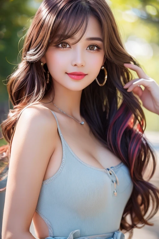 ((Real women)), folder、Round eyes、False eyelashes、Light wavy hair, correct、Darker lipstick、Pink lipstick、Striped Hair、Brown Hair、Red Hair、Blue Hair、(Dark blue hair)、(Gradient Hair)、Asymmetrical Hair、Hair behind the ear、Crossed bangs、Long Hair、おい尻までLong Hair、Long Hair、Straight bangs、Smooth, silky hair、Hair up on one side、とんでもなくLong Hair、Valletta、Light brown eyes、Ring Eye、Round eyes、Wicked Smile、A light smile、Surrealism、Cast a Shadow、Anaglyph、Stereogram、Extraordinary presence、Character Portrait、Subjective、Atmospheric perspective、Film Grain、Backlight、Exposure、Lens flare、、最high quality、超High resolution、超High resolution、Very realistic, masterpiece、correct、Textured skin、high quality、最high quality、Awards、32k, 髪のfolder、A light smile、Shy laugh、Redness in the ears、correct、Subjective、Shine、360° View、Very detailed、超High resolution、解剖学的にcorrect、masterpiece、Emphasize the chest、High resolution、High detail、Long eyelashes、A slight blush、Compensate, ((Full Body Shot))、Various poses、Shooting from a distance、