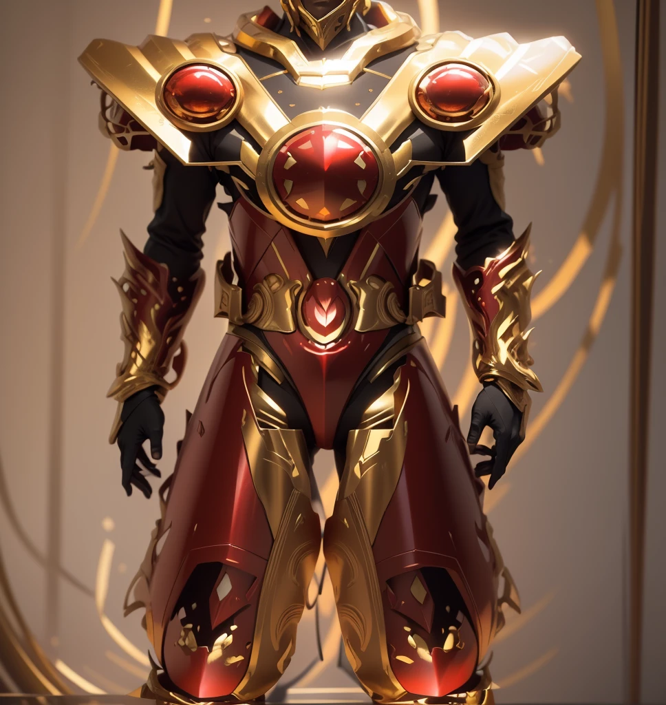 The color becomes gorgeous and deep，The color changes to red and gold，Some red and amber gold，Add some extra gold to your body（Ensure its layering and armor texture，Red is the dominant color，Add some gold for decoration）