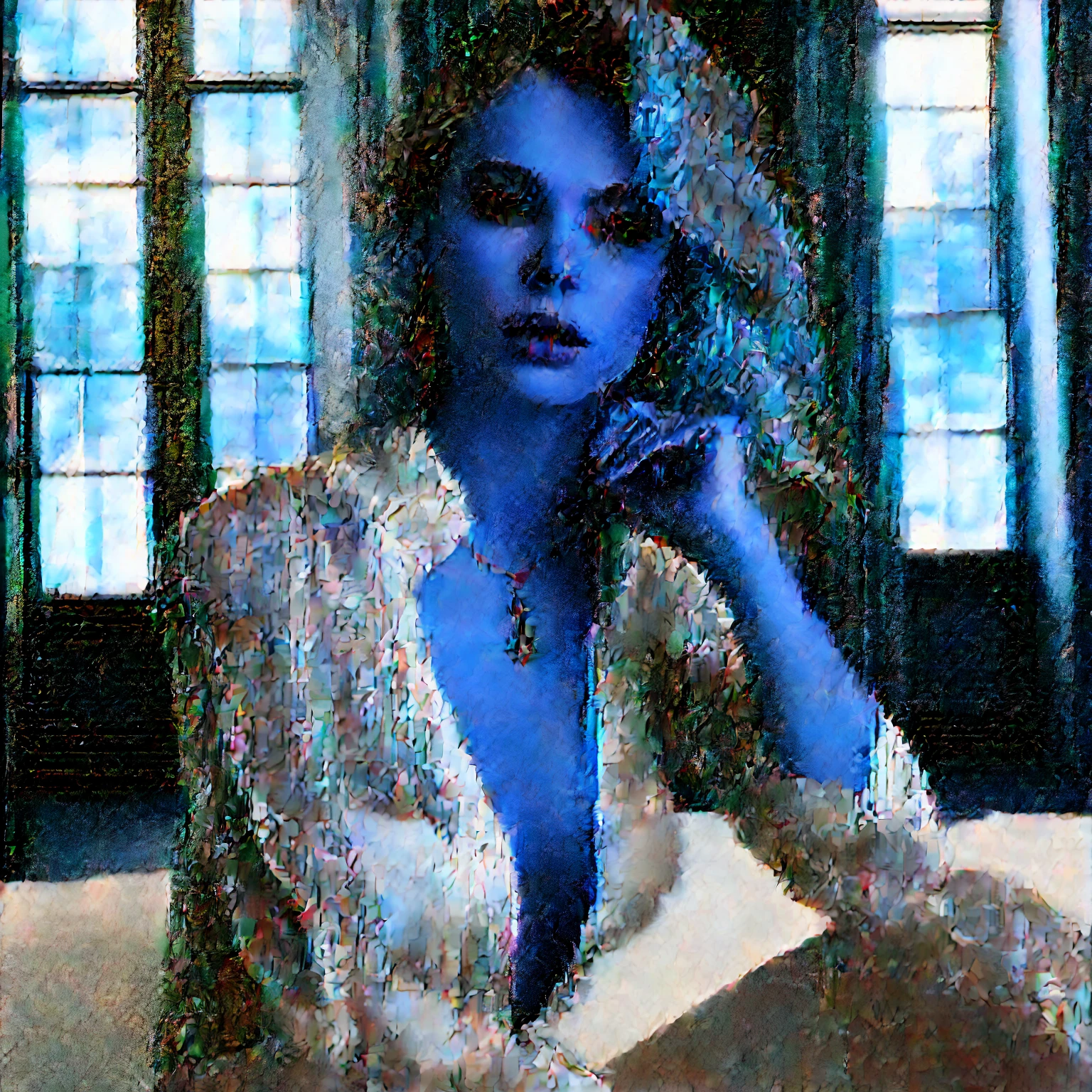 (very detailed), no nude, 1 beautiful and athletic blonde Swedish girl, unbuttoned shirt, big tits, silk bodysuit with black mesh pattern, inside a luxurious room decorated in romantic style, twin drills, triple bun, crescent hair ornament, eyeball, crescent earrings, makeup, parted lips, Hyperrealism, from side, Sony FE GM, 85mm, f/4.0, ((best quality)), ((masterpiece)), anatomically correct