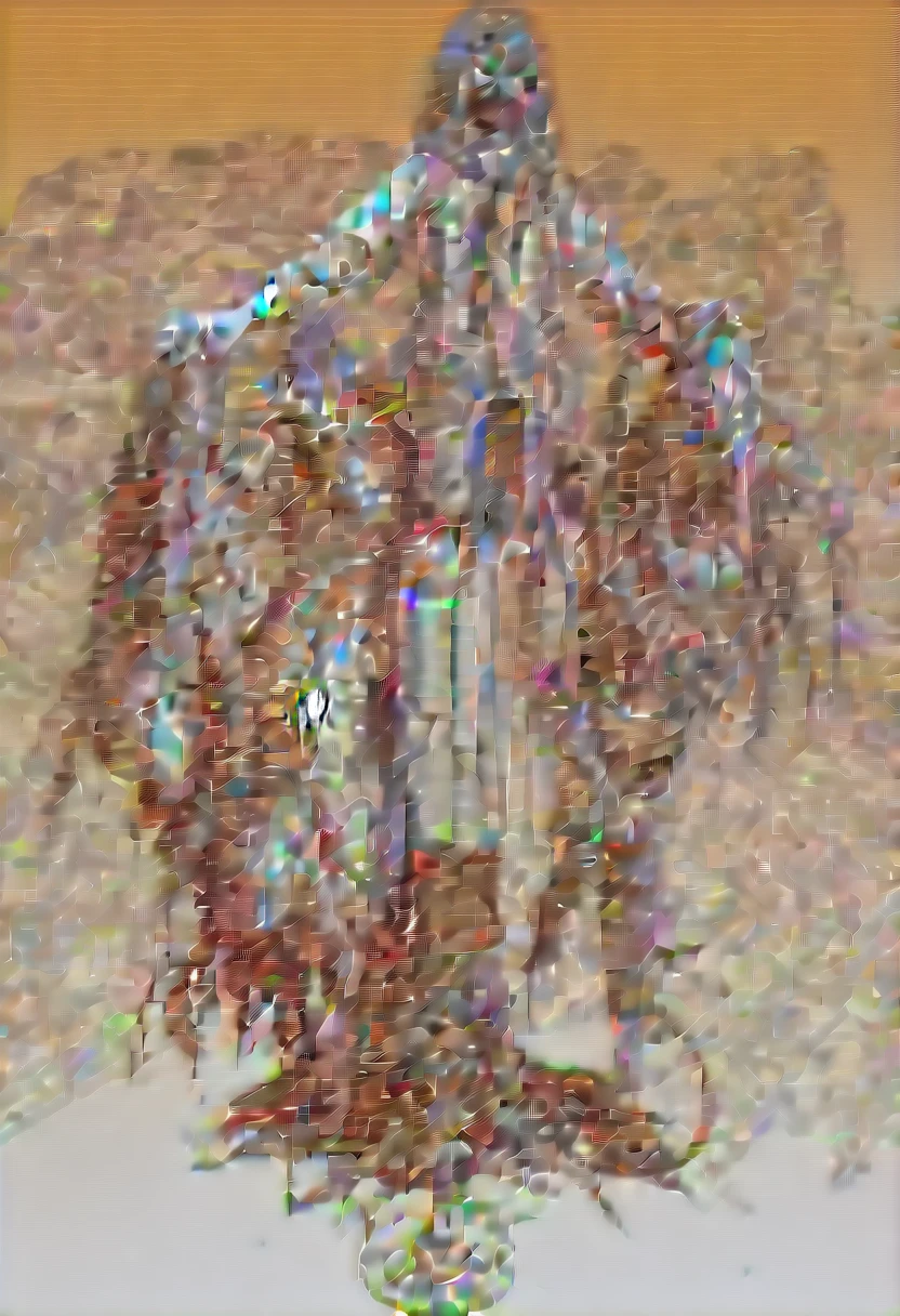 Retro-Futuristic Sculpture Made from Thousands of Blocks of Acid-Etched Damascus Steel, 3D floating head of a Rastafarian, View from the side, return, look up, Full head of dirty braids, (pilot, Mirror Sunglasses:1.2), A dreadlocked beard, Damascus pattern, cold steel, Backlight, High reflectivity, dark gradient background, Volumetric Fog