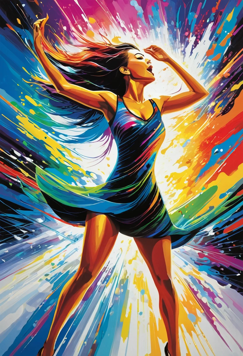 Create a vibrant and dynamic piece that captures the essence of energy and movement. Use bold colors, dynamic lines, and abstract shapes to convey a sense of power and excitement. Think about the ways energy manifests in nature and human activity—lightning storms, crashing waves, bustling cityscapes, or the pulsating beat of music. Your artwork should be visually striking and full of life, evoking a feeling of unstoppable momentum and vitality.