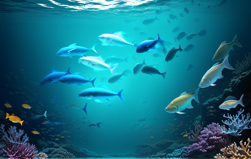 there are many Fish swimming in the ocean together, Fish schooles, School of fish, Fish school, School of fish, swimming fish, see swimming fish, 渦巻く銀色のSchool of fish, Fish swimming around, Fish swimming, 魚はOceanで輝いています, Ocean, School of fish, Oceanの真ん中, A still from a nature documentary