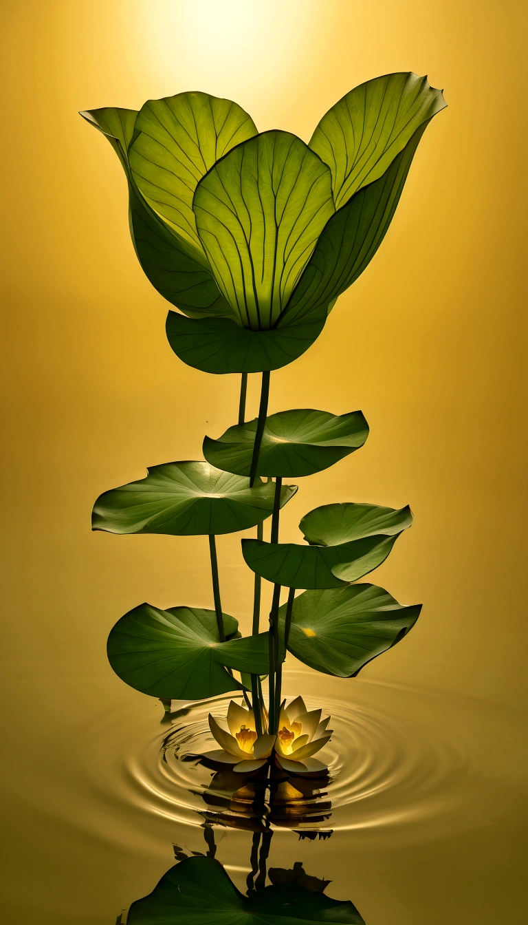 lotus, Green Stem, Silt emerges from the water, Golden Light, Buddha&#39;s Light Shines, Ultra HD, Retina, masterpiece, precise, Super Detail, High Detail, high quality, high resolution, 16K