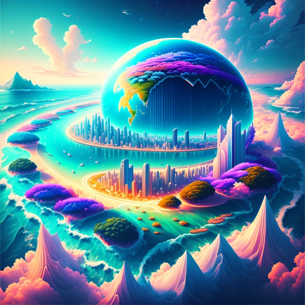 mysterious,world,新world、8K,Best Quality,A new dimension,Ocean,Future City,夢のworld,romantic,all,Colorful,perfection,