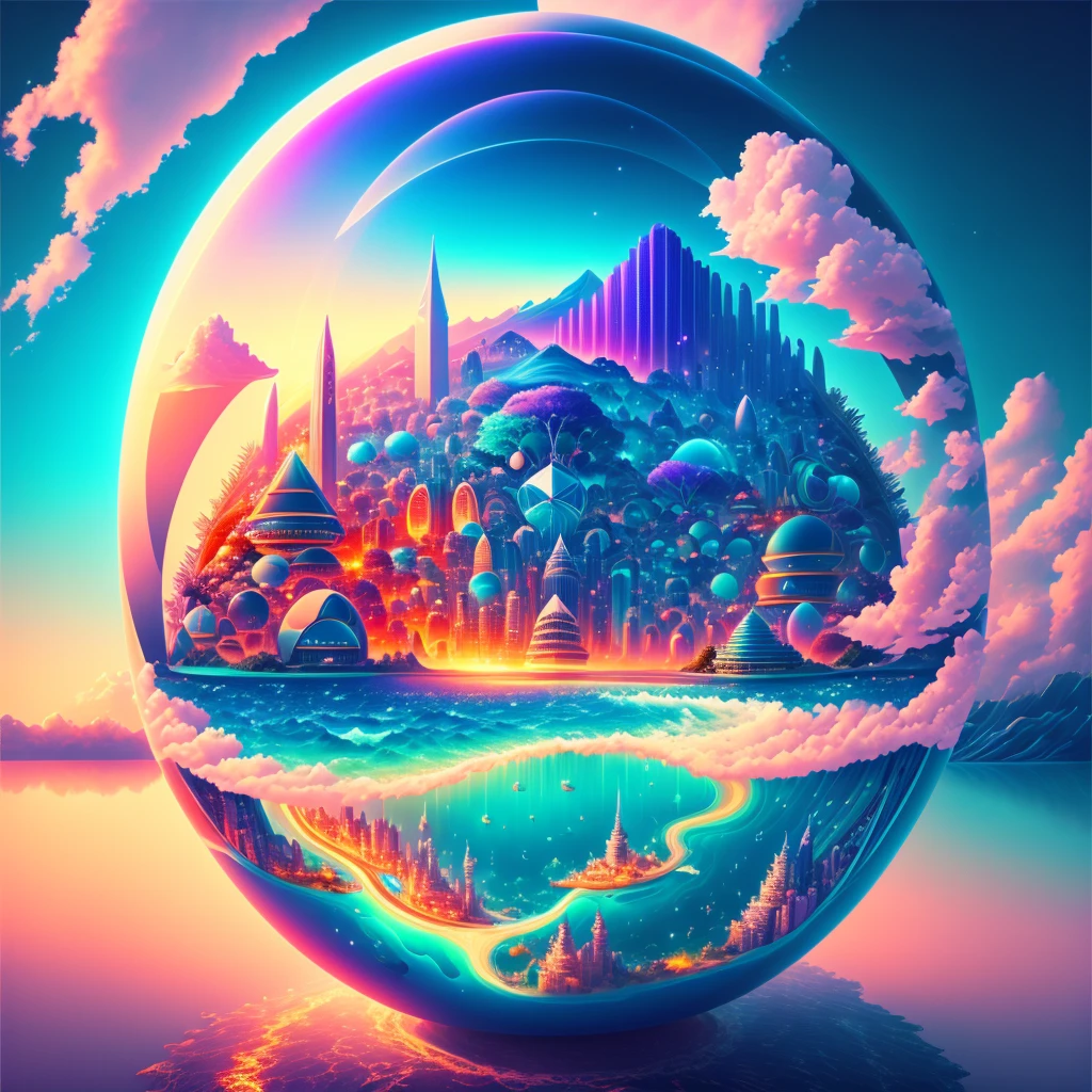 mysterious，world，新world、8K，Best Quality，A new dimension，Ocean，Future City，夢のworld，romantic，all，Colorful，perfection，