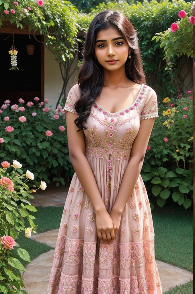 A Indian girl take a selfie in trial room, she pari a kurti and pant , her phone model is Vivo y 15