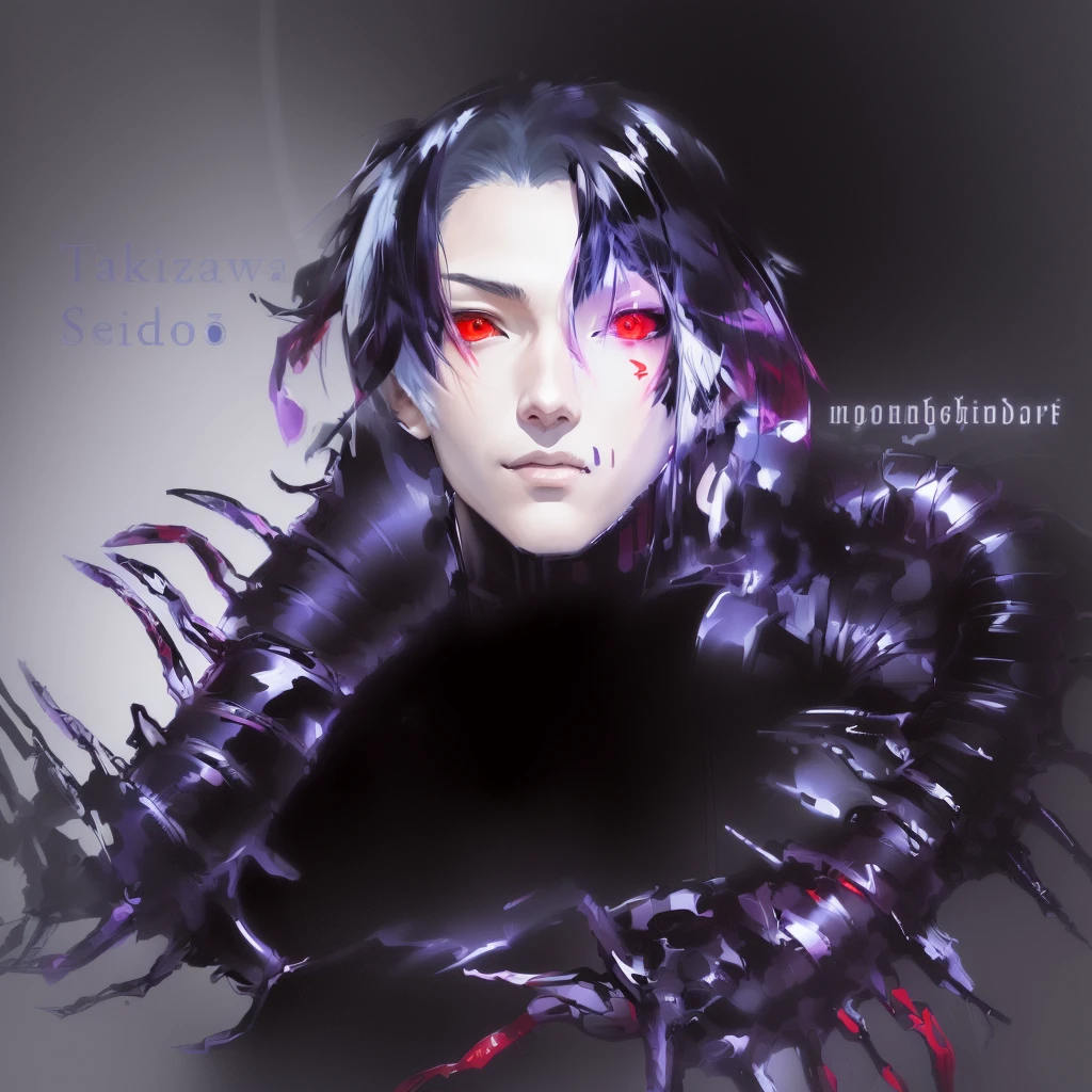anime character with red eyes and black and white hair, scolopendra envelops you like a scarf, ((Sui Ishida)) !! Takeshi Amano!!, Tokyo Ghoul, Shigenori Soejima illustration, Ken Kaneki, kaneki ken, Tatsuya Endo, Zerochan art, fan art ", Zerochan, tsutomu nihei, made in an anime artist's studio, Tokyo Ghoul cover style, fanart
