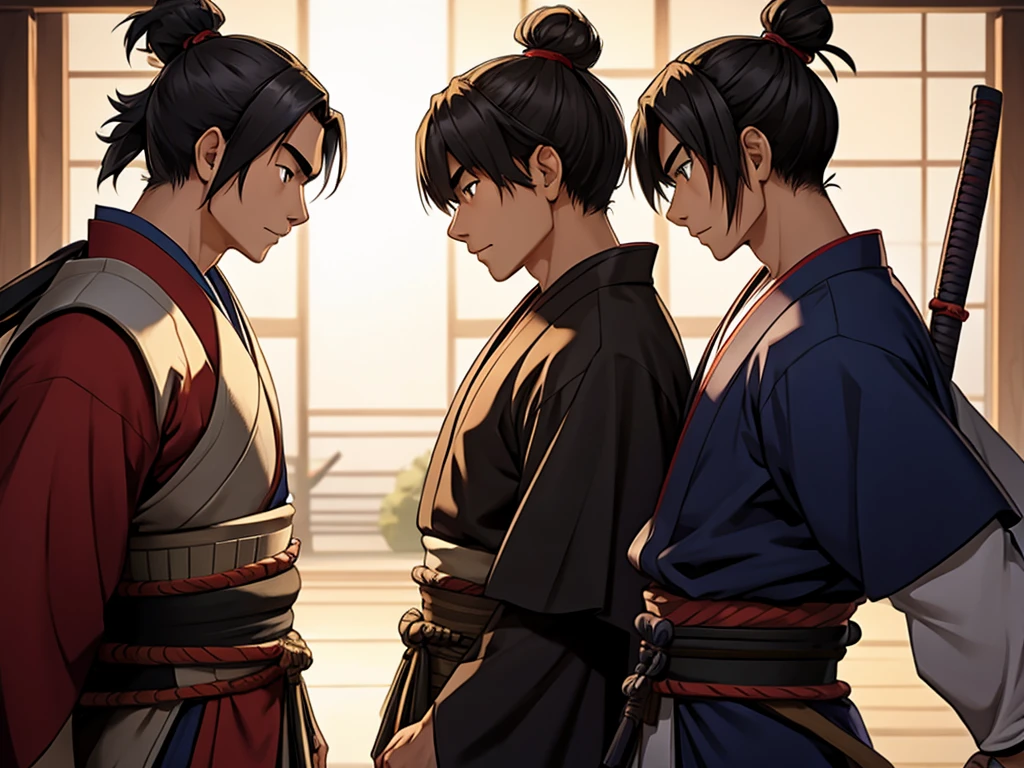 Two samurai around 20 years old facing each other