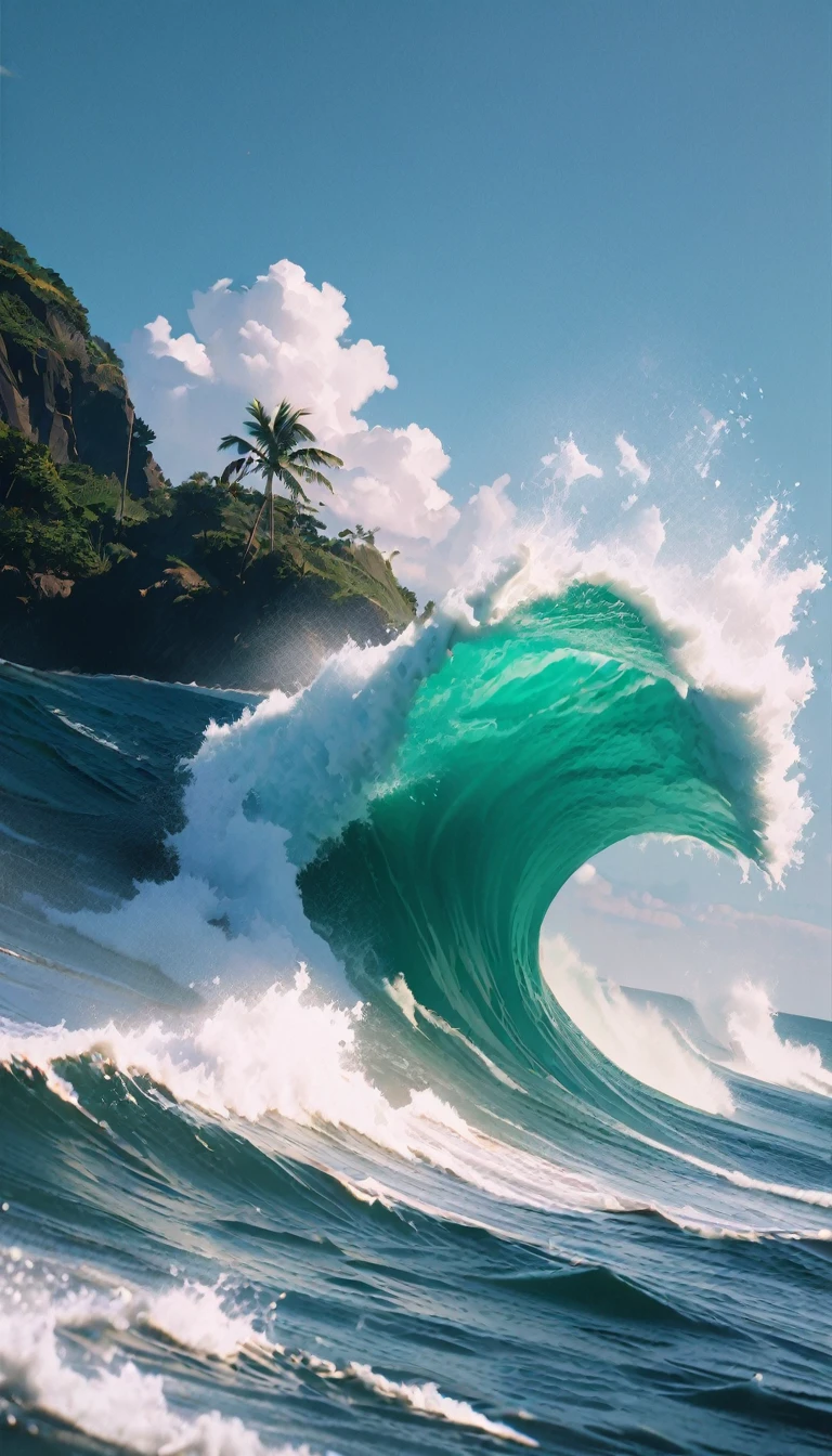 (8K, RAW photos, best quality, masterpiece: 1.4), (((The moment when the tsunami engulfed the isolated island)))，Ultra-high resolution, Extremely detailed, light, (Raging waves, The waves are green:1.2), Green water, High-quality shadows, Natural Lighting, (White highlights:1.2), cloudy day, (islands:1.2), (Overlooking:1.2)