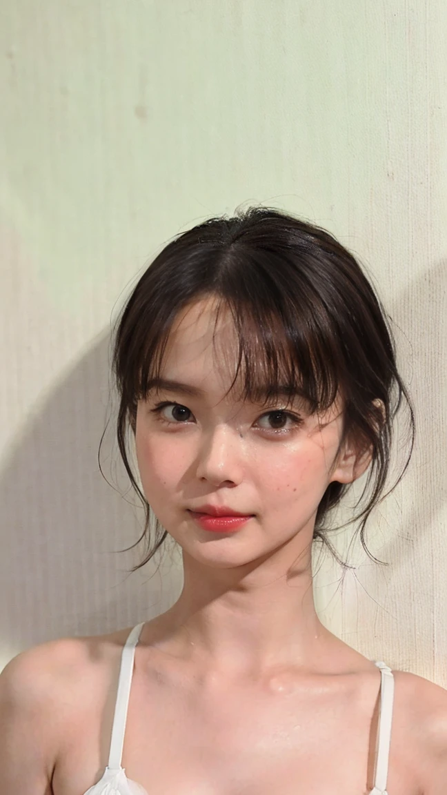 (8k、RAW Photos、highest quality、masterpiece:1.2)、(Realistic、Realistic)、1 Japanese girl、(Short hair)、((Black Hair))、((White Lingerie))、((Petite Woman))、(((Small Breasts)))、Lots of eyelashes、Glowing eyelids、skeletally correct
