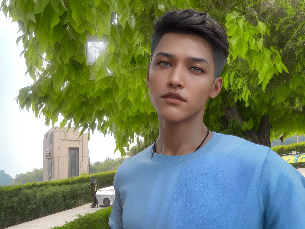 fking_scifi, award-winning photo of a man, black flight suit with yellow accents, brown hair, (gray eyes:1.35), square jawline, asymmetric face, standing in front of a window on a space ship, 80mm, bokeh, mass effect, close up, fking_cinema_v2