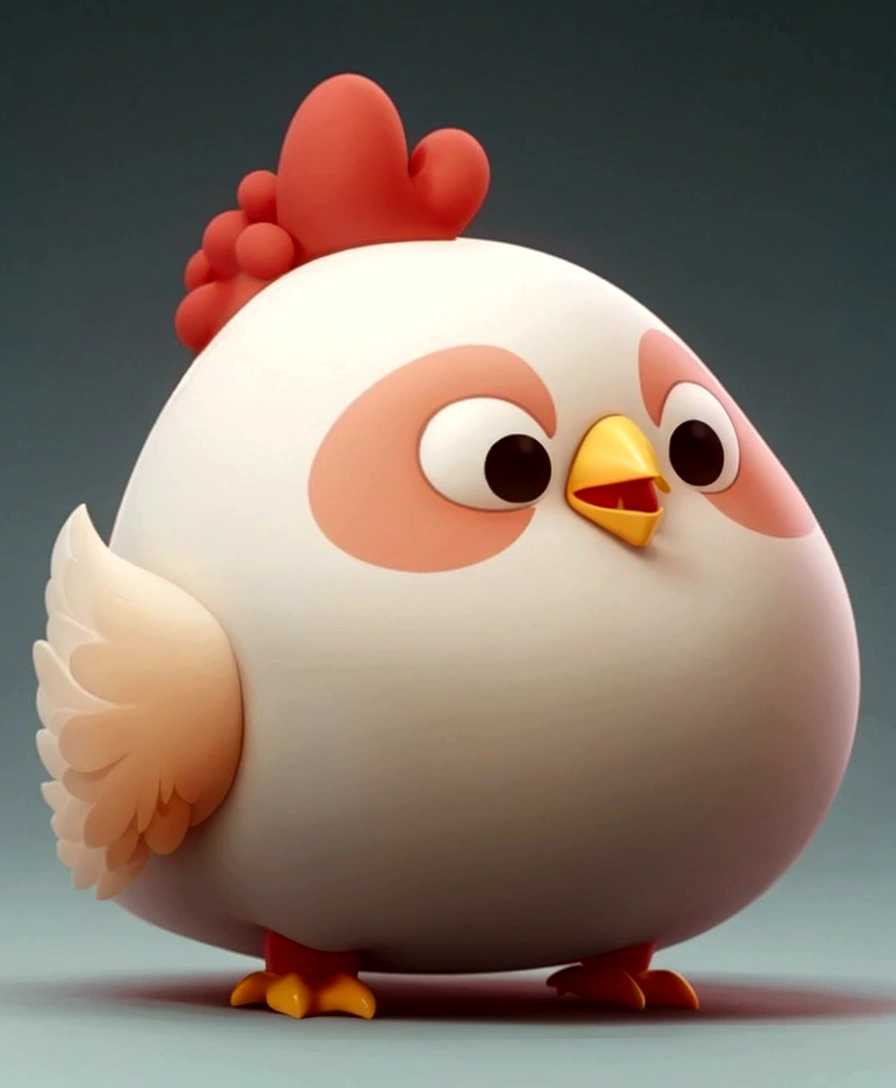 Close up of a white chicken with a red head, Anthropomorphic chicken, Cute cartoon characters, Cute 3d rendering,
