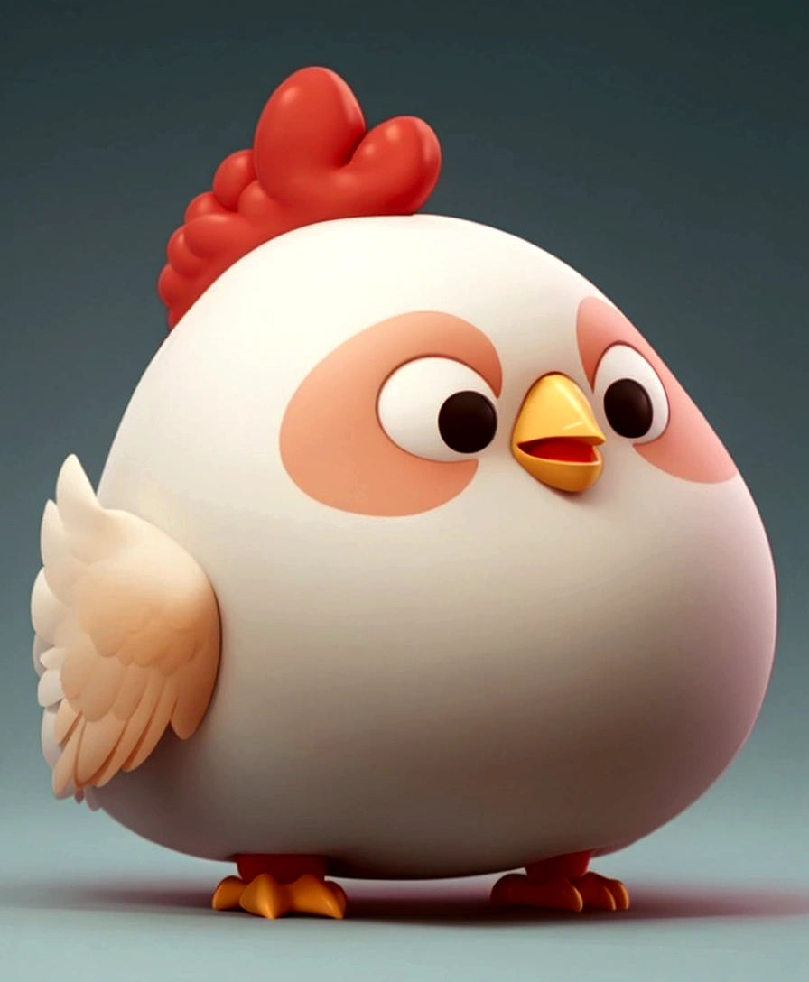 Close up of a white chicken with a red head, Anthropomorphic chicken, Cute cartoon characters, Cute 3d rendering,