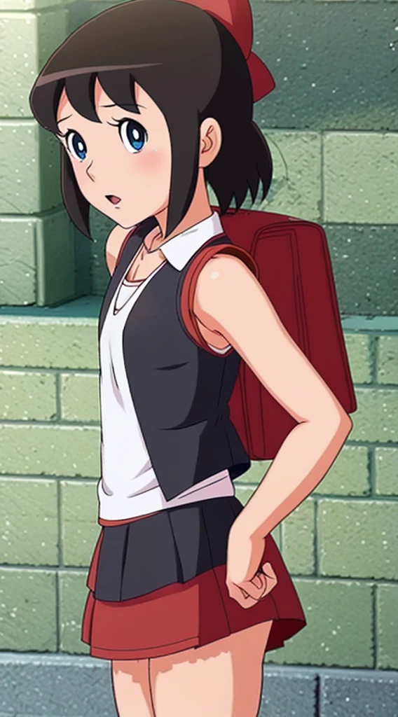 anime girl with black red hair and blue eyes wearing a vest, shizuka,hot,render of april, sayori, close up iwakura lain, 8k portrait render, render of a cute 3d anime girl, photorealistic anime girl render, smooth anime cg art, close up of a young anime girl, anime visual of a cute girl, rin, anime moe artstyle