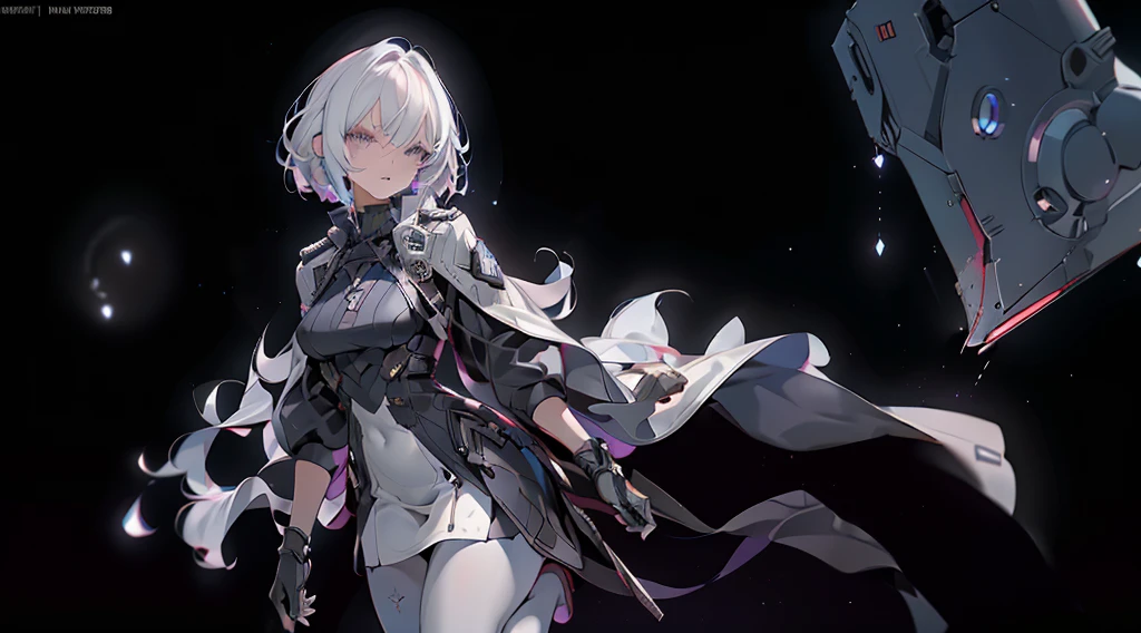 1 Girl, Mature, Solo , Alone, A Single Human, Big Chest, Violet Eyes, , Hair accessories, White Bob Hair, Short Hair, Silver Hair, Bang, hair between eyes, military uniform, black dress, cape, white gloves, pantyhose, high heel boots, Explosion, Running, Sky, on the Aircraft Carrier Ship, Tank , Mech , Sci-fi Battlefield, ((Best quality)), ((masterpiece)), 3D, HDR (High Dynamic Range),Ray Tracing, NVIDIA RTX, Super-Resolution, Unreal 5,Subsurface scattering, PBR Texturing, Post-processing, Anisotropic Filtering, Depth-of-field, Maximum clarity and sharpness, Multi-layered textures, Albedo and Specular maps, Surface shading, Accurate simulation of light-material interaction, Perfect proportions, Octane Render, Two-tone lighting, Wide aperture, Low ISO, White balance, Rule of thirds,8K RAW, Aura, masterpiece, best quality, Mysterious expression, magical effects like sparkles or energy, flowing robes or enchanting attire, mechanic creatures or mystical background, rim lighting, side lighting, cinematic light, ultra high res, 8k uhd, film grain, best shadow, delicate, RAW, light particles, detailed skin texture, detailed cloth texture, beautiful face, (masterpiece), best quality, expressive eyes, perfect face,nikkeredhood,hair over one eye,marian,griseo,momo_burlesque