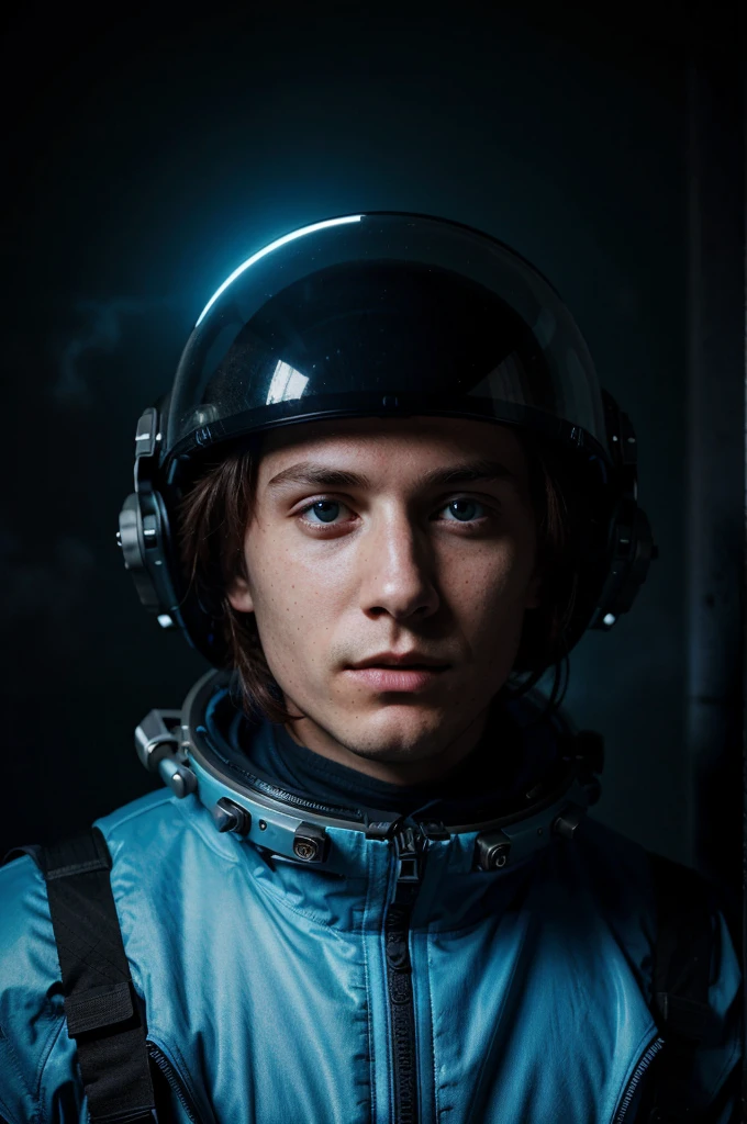 ((1man)) in space, futuristic space suit, (freckles:0.8) sci-fi, dystopian, detailed eyes, blue eyes
 HyperSmoke, dark background, black background,  backlit, dark theme