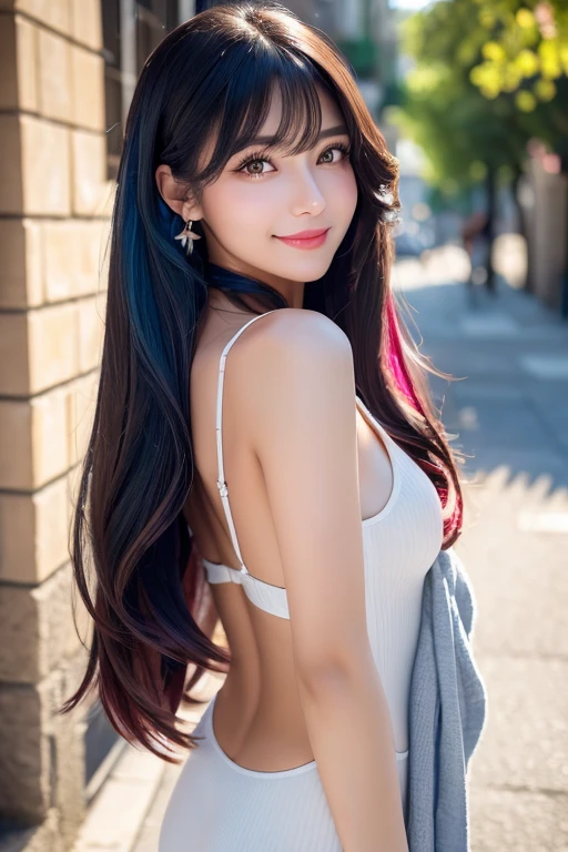 (((A real beauty))), Black Hair、folder、Round eyes、False eyelashes、Light wavy hair, correct、Pink lipstick、Striped Hair、Brown Hair、Red Hair、Blue Hair、(Dark blue hair)、(Gradient Hair)、Asymmetrical Hair、Hair behind the ear、Crossed bangs、Long Hair、(お尻までLong Hair)、Long Hair、Straight bangs、Smooth, silky hair、Hair up on one side、とんでもなくLong Hair、Valletta、Light brown eyes、Ring Eye、Round eyes、Wicked Smile、A light smile、Surrealism、Cast a Shadow、Anaglyph、Stereogram、(Extraordinary presence)、Character Portrait、Subjective、Atmospheric perspective、Film Grain、Backlight、Exposure、Lens flare、、最high quality、超High resolution、超High resolution、Very realistic, masterpiece、correct、Textured skin、high quality、最high quality、Awards、32k, 髪のfolder、A light smile、Shy laugh、Redness in the ears、correct、Subjective、Shine、360° View、Very detailed、超High resolution、解剖学的にcorrect、masterpiece、Emphasize the chest、High resolution、High detail、Long eyelashes、A slight blush、Compensate, (((Full Body Shot)))、Various poses、Shooting from a distance、