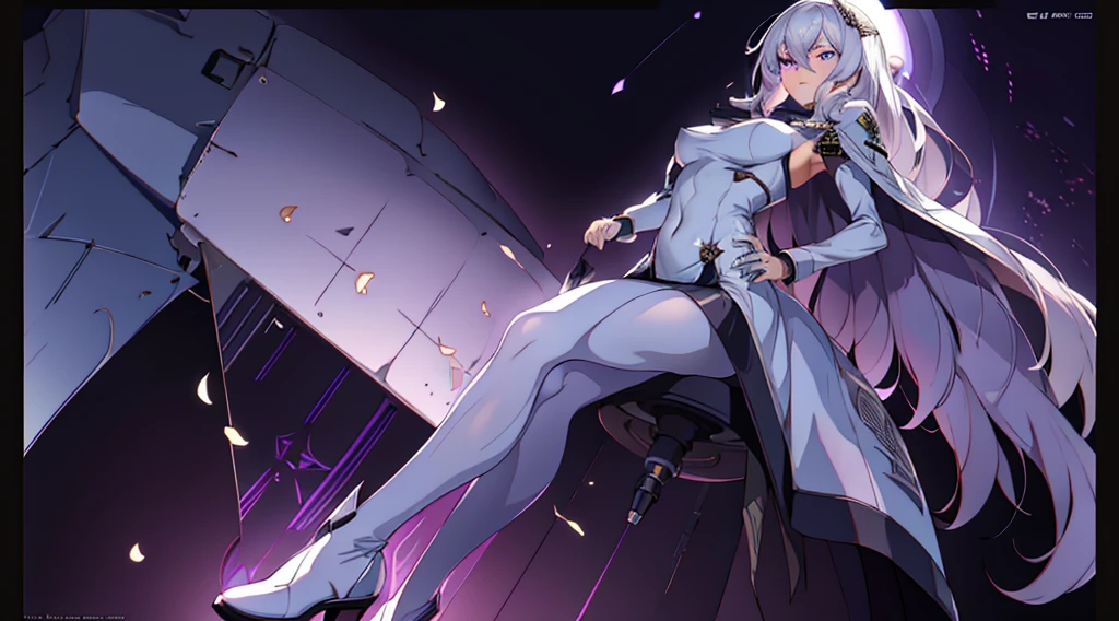 1 Girl, Mature, Solo , Alone, A Single Human, Big Chest, Violet Eyes, , Hair accessories, White Bob Hair, Short Hair, Silver Hair, Bang, hair between eyes, military uniform, black dress, cape, white gloves, pantyhose, high heel boots, Explosion, Running, Sky, on the Aircraft Carrier Ship, Tank , Mech , Sci-fi Battlefield, ((Best quality)), ((masterpiece)), 3D, HDR (High Dynamic Range),Ray Tracing, NVIDIA RTX, Super-Resolution, Unreal 5,Subsurface scattering, PBR Texturing, Post-processing, Anisotropic Filtering, Depth-of-field, Maximum clarity and sharpness, Multi-layered textures, Albedo and Specular maps, Surface shading, Accurate simulation of light-material interaction, Perfect proportions, Octane Render, Two-tone lighting, Wide aperture, Low ISO, White balance, Rule of thirds,8K RAW, Aura, masterpiece, best quality, Mysterious expression, magical effects like sparkles or energy, flowing robes or enchanting attire, mechanic creatures or mystical background, rim lighting, side lighting, cinematic light, ultra high res, 8k uhd, film grain, best shadow, delicate, RAW, light particles, detailed skin texture, detailed cloth texture, beautiful face, (masterpiece), best quality, expressive eyes, perfect face,nikkeredhood,hair over one eye,marian,griseo,momo_burlesque