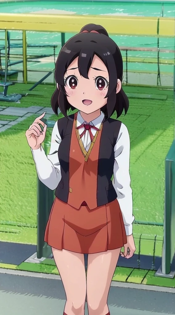 anime girl with black red hair and eyes wearing a vest, render of april, shizuka,hot,sayori, close up iwakura lain, 8k portrait render, render of a cute 3d anime girl, photorealistic anime girl render, smooth anime cg art, close up of a young anime girl, anime visual of a cute girl, rin, anime moe artstyle