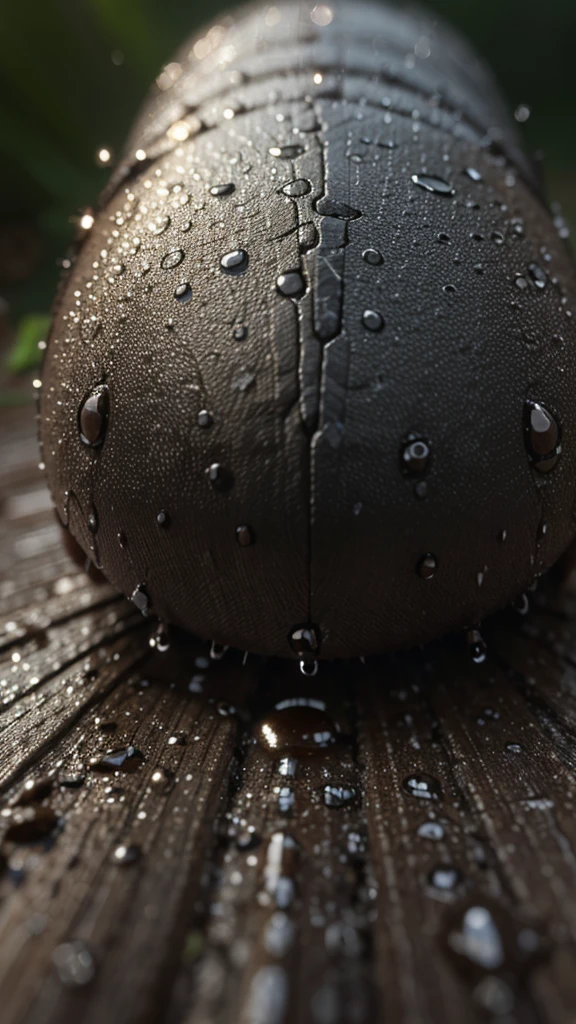 Rainy day in forest highway, an ant got hit by rain drop, close-up ant hit by a big rain drop splash. Super-realistic macro photo, 8k rendering image, blur background, super-detailed