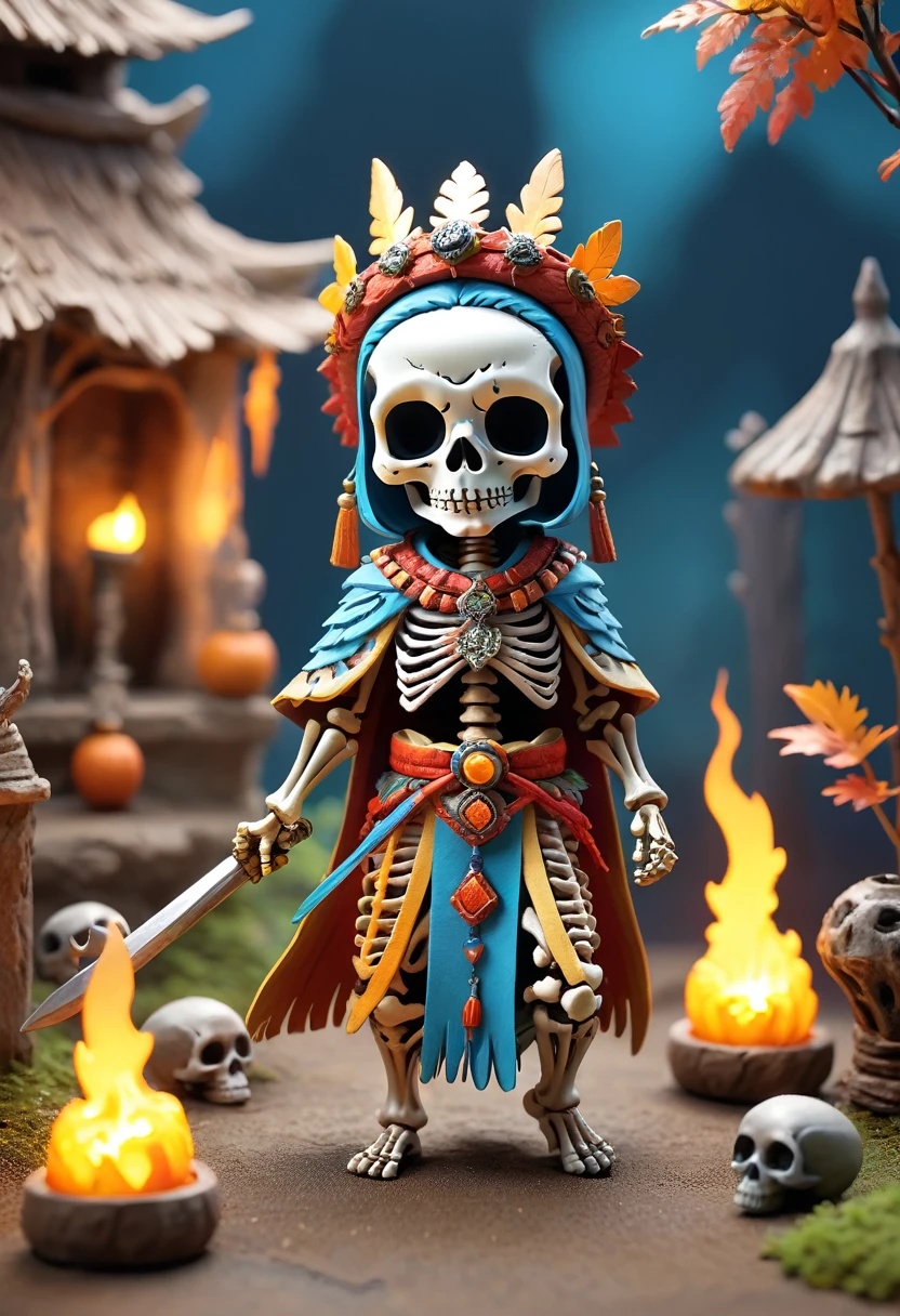 Esbian all over、Cool Skeleton、Pop Skeleton、Villain、Diorama、Simple Background、Shaman、National costume、Best Quality, Capture the cutest moments, Depth of written boundary, Super detailed, Ultra-high resolution, Octadale, 8k, 16km race