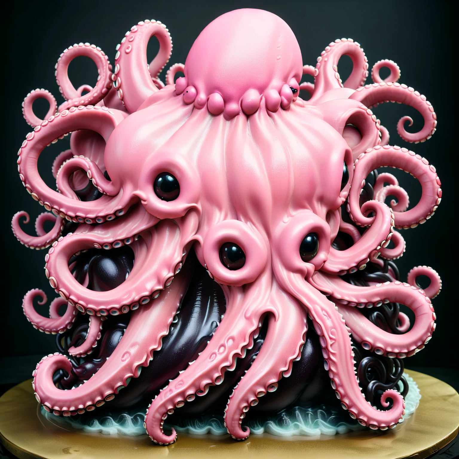 there is a pink octopus with black tentacles on it's back, some tentacles are touching her, tentacle monster, many tentacles, tentacles around, tentacles, spiky tentacles, tentacle, big tentacle sneak around, anthropomorphic octopus, ornate tentacles growing around, huge tentacles, octopus tentacles