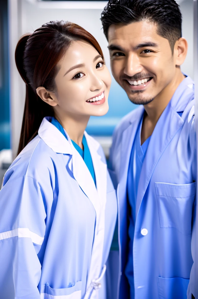 Male dentist and female dental hygienist 2people A good business partner 日本people系 Wearing a lab coat Wearing medical scrubs Upper body close-up high resolution high resolution Highest quality 日本people Harmony々