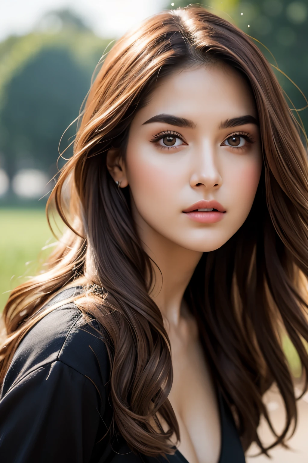 wide field of view, centered, dynamic pose, gorgeous young modern fashionable girl with expressive eyes , highly detailed, 4 k, hdr, sharp focus, high resolution, excellent composition, cinematic atmosphere, precise correct anatomy, aesthetichigh detail of the face image