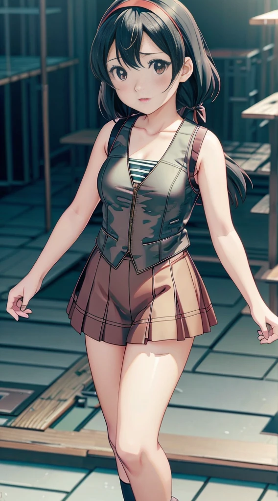 anime girl with black red hair and eyes wearing a vest, render of april, shizuka,hot,sayori, close up iwakura lain,big , 8k portrait render, render of a cute 3d anime girl, photorealistic anime girl render, smooth anime cg art, close up of a young anime girl, anime visual of a cute girl, rin, anime moe artstyle