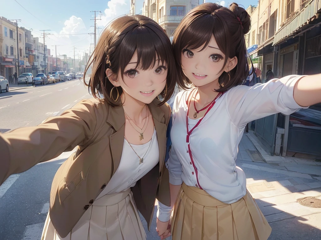 女sex1人、The background is a skyscraper、A busy shopping street under a railway overpass(high quality:1.2),最high quality、masterpiece、High resolution)、((sex、))、(Detailed depiction of a beautiful face）、Suit jacket((1：8)）、Suit pants(1.8）、Suit skirt(1.8）A kind smile、Medium Short Hair、Brown Hair、（最high quality:1.2)、Very detailed、High resolution、masterpiece:1,2、Bright colors、Bokeh、Professional Lighting、Physically Based Rendering、Flat Color:0.8、Fine Illustration、Realistic:1.37、Makoto Shinkai style、Name Style、Light Brown Hair、Elegant update、Short Bob、の若い女sex、Laugh together、Dynamic poselip、cheek(Dark Brown Hair/)bangs、cheek(direction)、(最高masterpiece1.2)繊細なイラストVery detailed、Break Blue Sky、Detailed Background、、、A shy smile、Through clenched teeth、Clench your teeth、lip、cheek(Flat Color: 0.8)、(masterpiece: 1,2)、(masterpiece: 1,2)、High resolution、超High resolution、最high quality、High resolution、Ultra-thin illustration、Makoto Shinkai style、Your Name is Style、long hair、Short Bob、necklace、Earrings、Dynamic pose、Selfie、whole body、Brown Hair、Braiding、Hair Bun、ponytail･Hair Bunスタイル、necklace、Valletta、ribbon、Earrings・アニキュア,