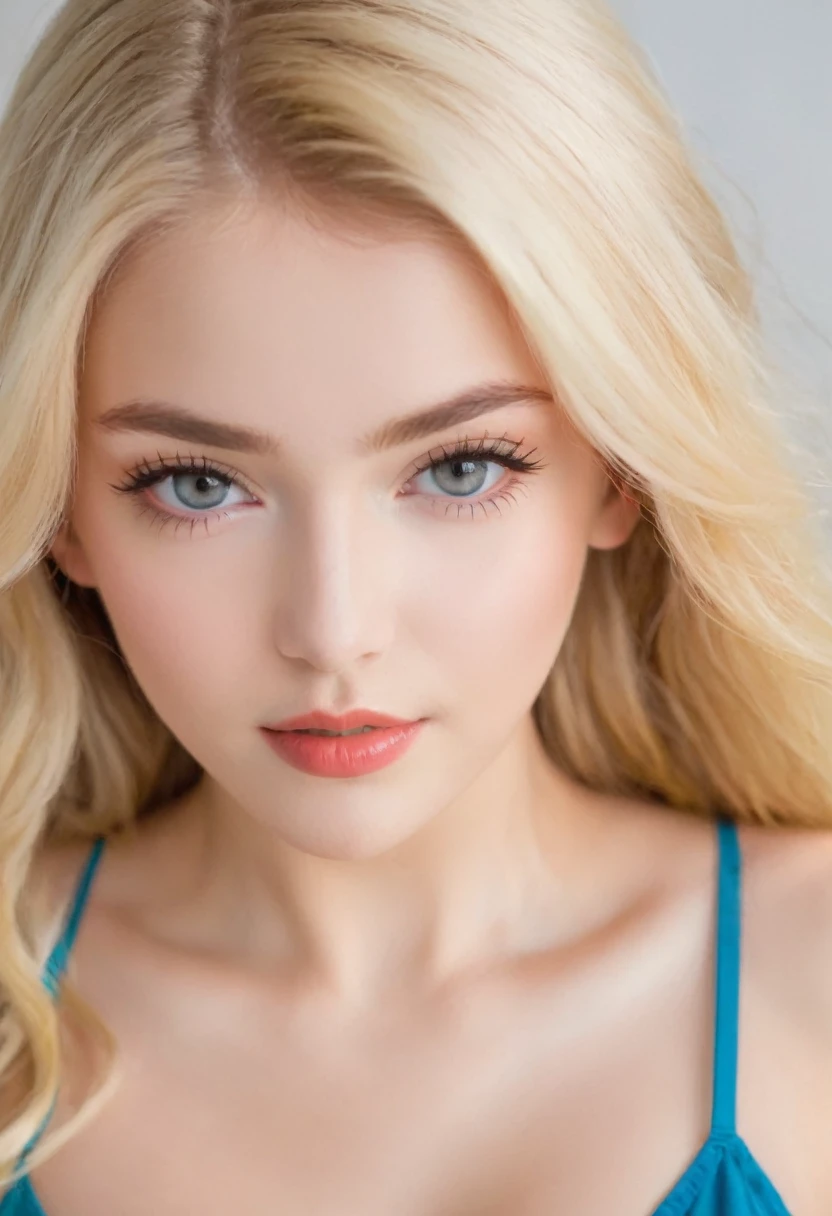 Leila、、（Russian women）、（Cute face）、Grey Eyes、thick upper lip、Blonde medium-long hair、Large Breastodel style, waist-length angle、bikini