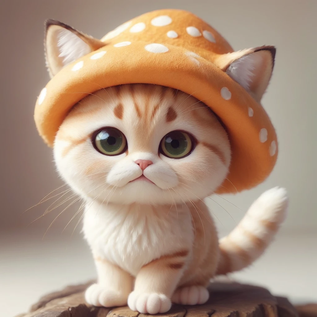The head of the "milk tea brown cat" looks like it is wearing a button-shaped hat in the shape of a "matcha green poisonous mushroom&quo body is like a poisonous mushroom,The body changes into the shape of a poisonous mushroom,The feet also become cylindrical and long,But without losing the cat’s hair and mobility。
Eyes become round and big,Milk tea brown。
Ear sockets are matcha green。
The tail becomes like a platypus,flat and wide