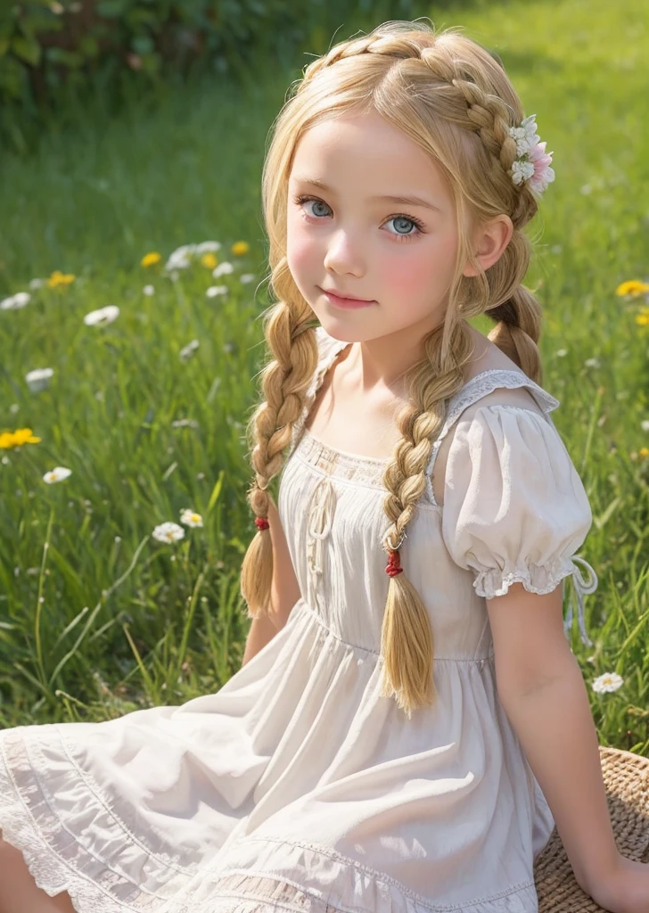 draw a young rich girl from Russia of the 15th century in a sundress with a braid 
Slavs, village, simple girl, ethnic motifs, blonde, long braid. Young girl, not a . 18 years old