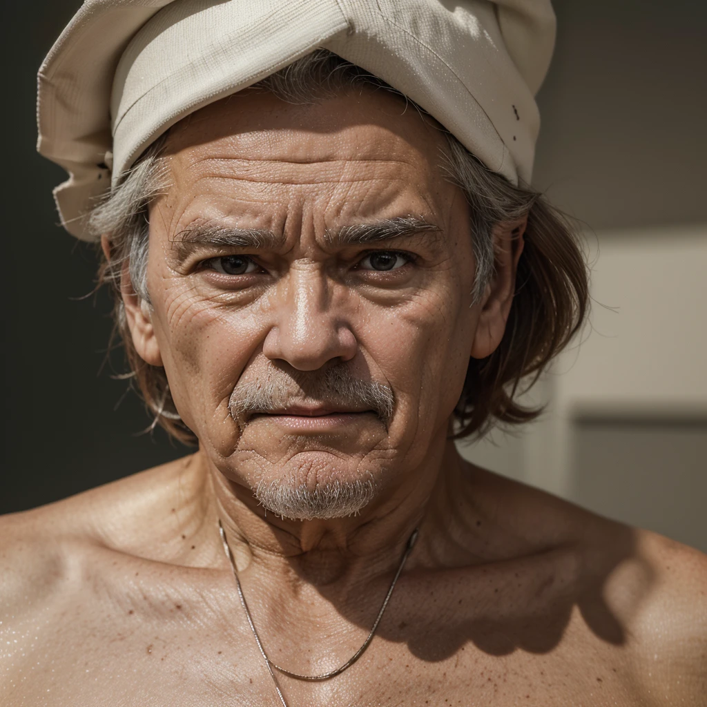 Medium-sized display, Medium shot, Written border depth, Break, Upper Body, angle, masterpiece, angle, (RAW photos, best quality), best quality, Very detailed, CG, 8k wallpaper, Vicissitudes, Older male protagonist，80 years old，Solitary, Divide salad, Look directly at the audience, front