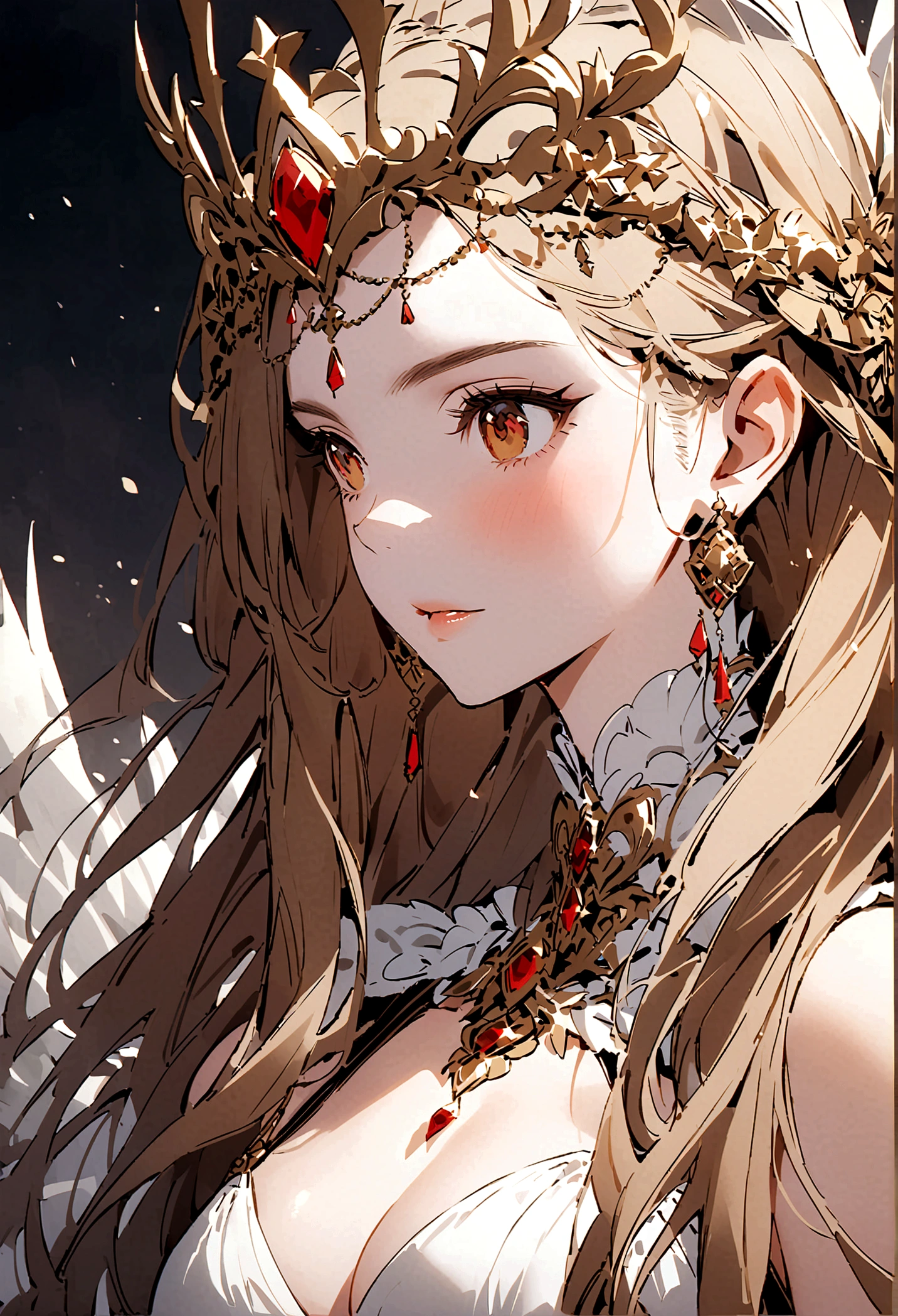 (only one person),Dark sky,((Winter)),dark clouds,Ice Crown,goddess,(Short flowing hair),Sexy,noble,grace